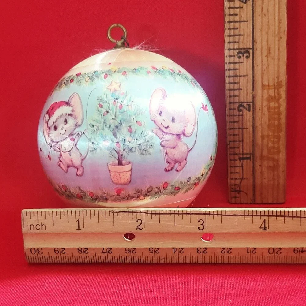 Vintage Hallmark Christmas Mouse Silk Ball Ornament 1977
